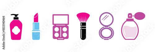 Set of solid vector icons focused on cosmetics. This set features icons such as body lotion, nail polish, fingernails, and others.
