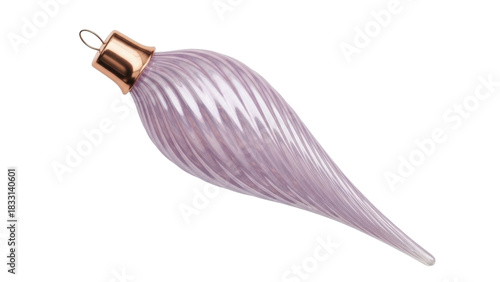 Isolated teardrop-shaped iridescent pink glass Christmas ornament for festive decorations