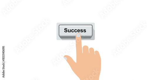 Visual representation of a hand pressing a "Success" button, symbolizing achievement, goal accomplishment, and positive outcomes in business or life.