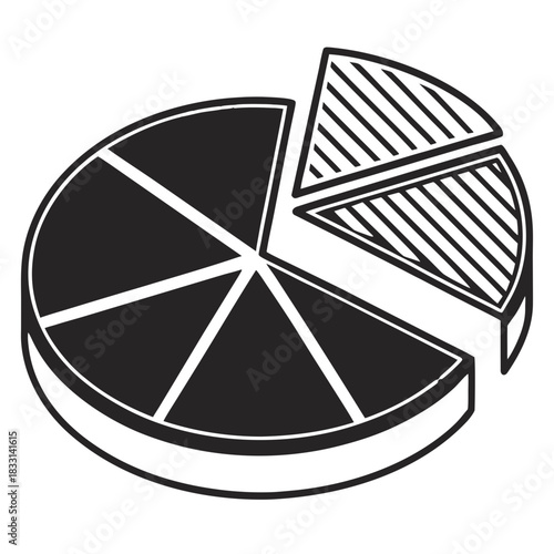 Black and white pie chart graphic with one section separated