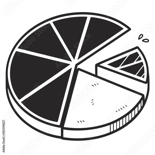 Hand drawn pie chart with one slice separated, business concept