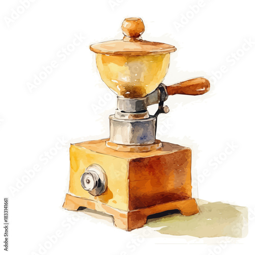 An Elegant coffee grinder painting design collection, Hand-painted watercolor style, vectorized, vector set available in EPS, Simple design, EPS format set, watercolor painting