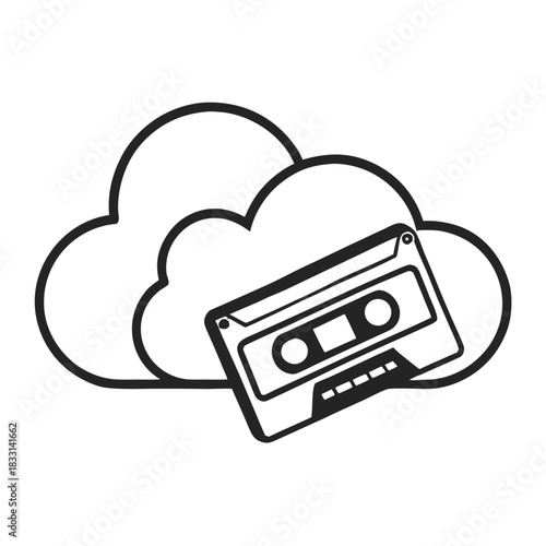 Cloud storage icon with audio cassette tape outline for digital music backup