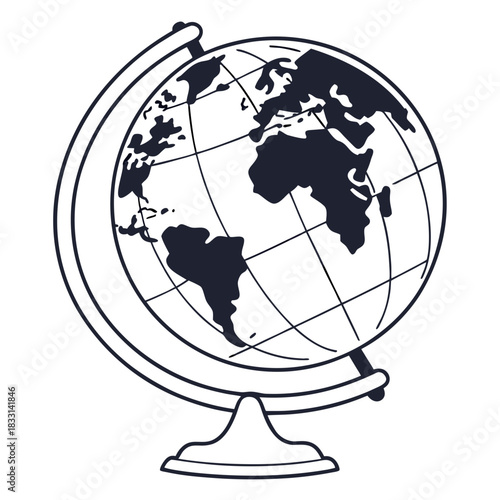 Simple black and white drawing of a globe