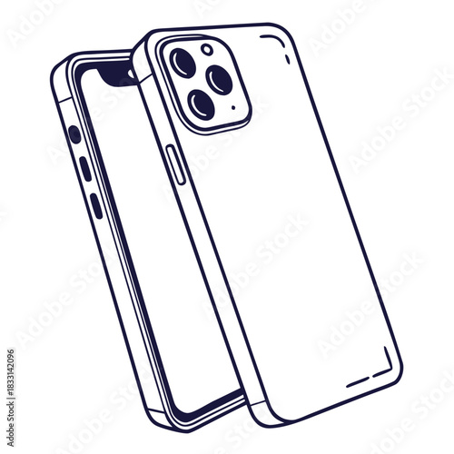 Outline drawing of two smartphone cases, one showing back