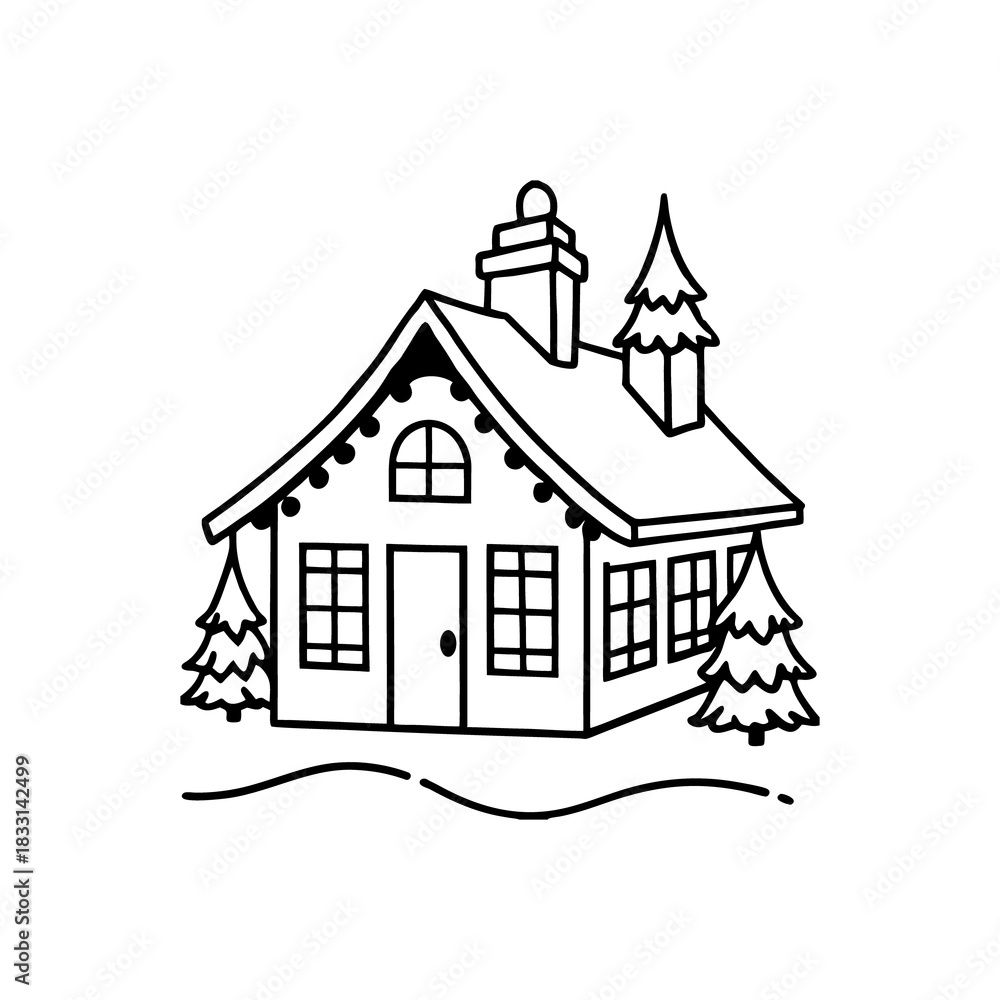 Fototapeta premium Sketch of a residential house vector illustration featuring a modern home roof design with window and door icons for real estate architecture symbols