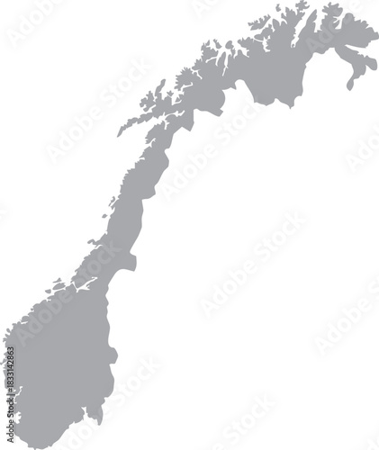 Norway Map Isolated Grey Silhouette Editable Vector