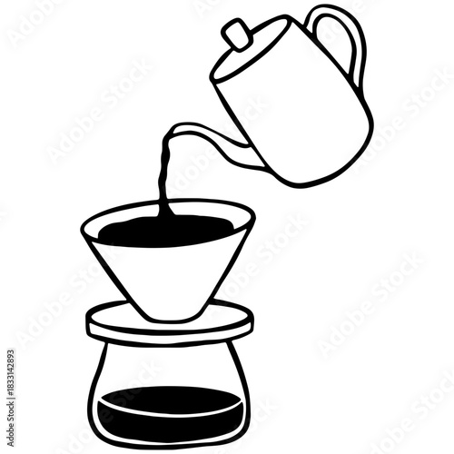 hand drawn pouring coffee filter