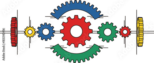 Abstract geometric composition featuring bold lines sharp angles and vibrant color blocks in red green blue yellow cyan and magenta suitable for modern graphic design projects