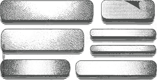 Six grey rounded rectangles with halftone dot textures and distressed edges vector