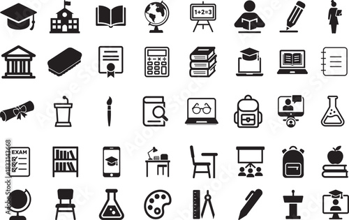 Education icon set, learning and school symbols, vector EPS for creative projects.
