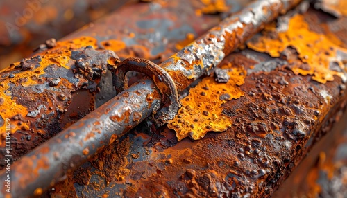 Intense rust texture with metallic element, grunge industrial decay for backgrounds