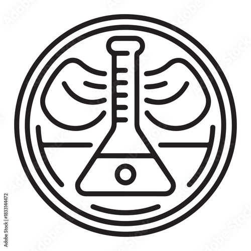 Bio lab safety level badge outline with red biohazard symbol and text elements silhouette