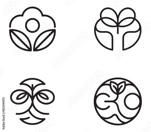 Comprehensive carbon offset marketplace symbol outline set for environmental initiatives and sustainability projects silhouette