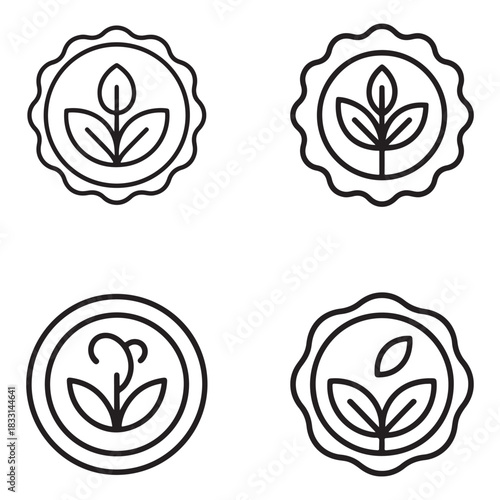 Set of environmental compliance badges with outline elements and silhouette accents