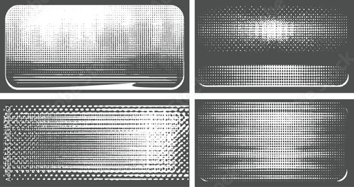 Four abstract halftone textured rectangular shapes with rounded corners on a dark gray background vector