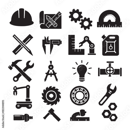 engineering icons set vector silhouette