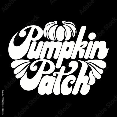 White Retro Style Pumpkin Patch Text Graphic lettering