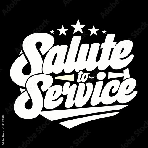 White salute to service text with stars on black lettering 4