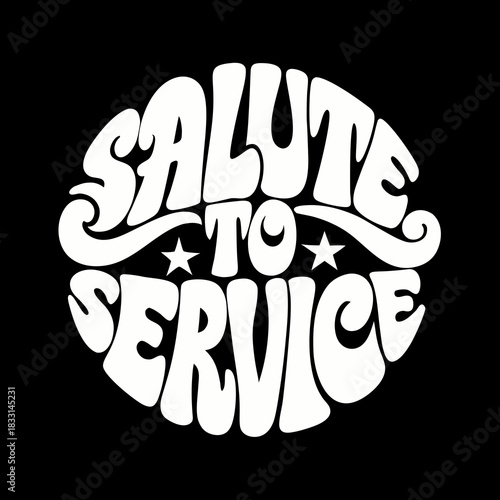 White salute to service text with stars on black lettering 6