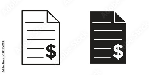 Invoice icon glyph and line set thin line symbol concept.