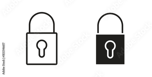 Lock icon glyph and line set thin line symbol concept.