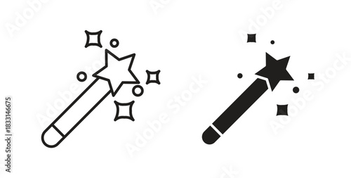 Magic wand icon glyph and line set thin line symbol concept.