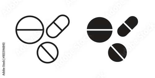 Medicine icon glyph and line set thin line symbol concept.