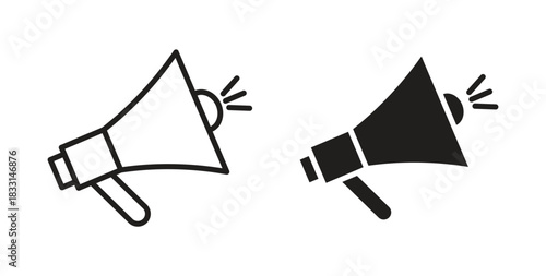 Megaphone icon glyph and line set thin line symbol concept.