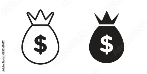 Money bag icon glyph and line set thin line symbol concept.