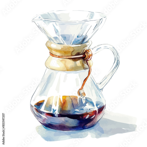 A glass coffee pot painting design collection, hand-painted watercolor style, vector set available in EPS, Simple illustration, vectorized, EPS