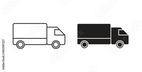 Moving truck icon glyph and line set thin line symbol concept.