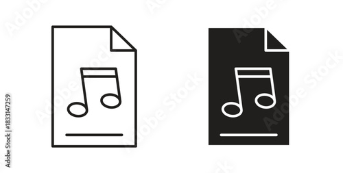 Music File icon glyph and line set thin line symbol concept.