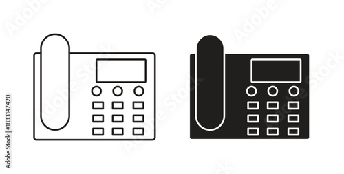 Office phone icon glyph and line set thin line symbol concept.