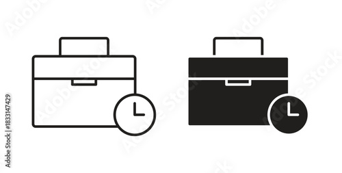 Office time icon glyph and line set thin line symbol concept.