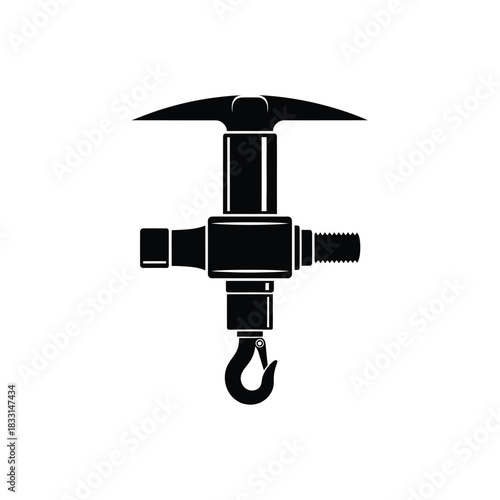 Black silhouette of a hoist hook and lifting mechanism
