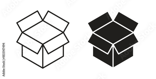 Open box icon glyph and line set thin line symbol concept.