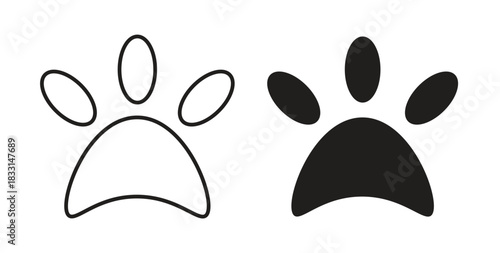 Paw icon glyph and line set thin line symbol concept.