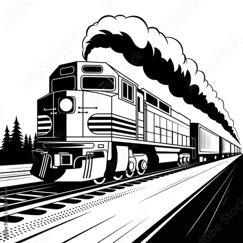 A powerful diesel locomotive pulls a long freight train through a landscape.