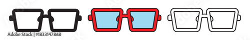 Eyeglasses icon set isolated on transparent background. Simple eyewear symbols in linear and solid styles, ideal for vision, optics, accessories and fashion design themes.