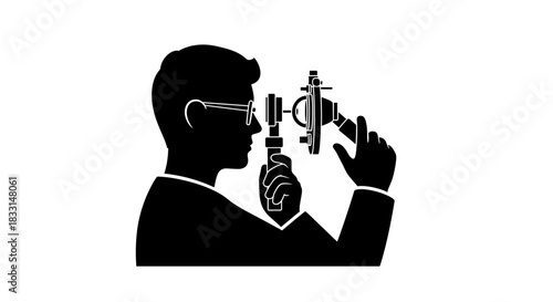 Eye Exam Silhouette Optometrist Checking Vision with Phoropter.