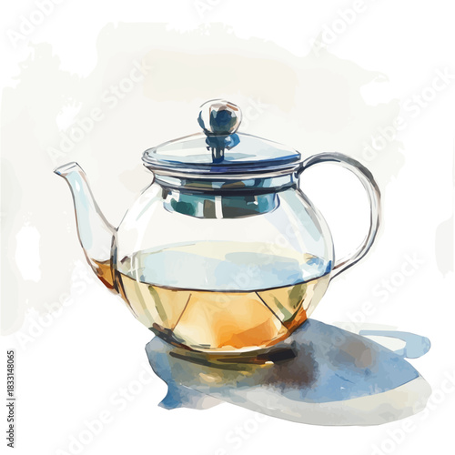 An Elegant glass teapot with infused painting design collection, hand-painted watercolor style, vector set available in EPS, Simple illustration, vectorized