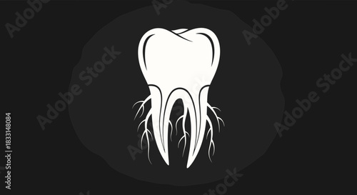 Detailed Tooth Illustration on Dark Background for Dental Health.