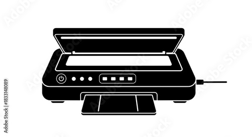 Detailed Black and White Illustration of a Printer.