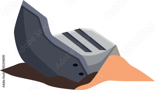 Excavator bucket digging into the ground at a construction site, performing earthmoving work