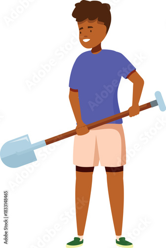 Smiling gardener holding a shovel is ready to work in the garden
