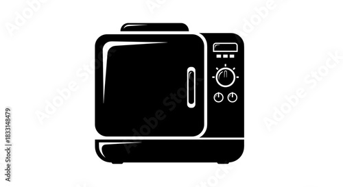 Black and White Microwave Oven Illustration for Kitchen Appliance.