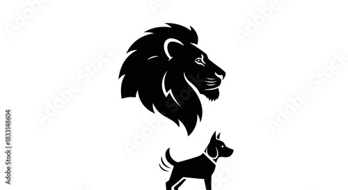 Lion and Dog Silhouette A Study in Contrast and Size.