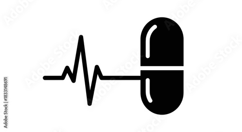 Medical Capsule with Heartbeat Line Health and Wellness Concept.