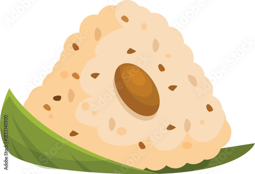 Delicious zongzi served on a leaf, a traditional chinese rice dish enjoyed during the dragon boat festival